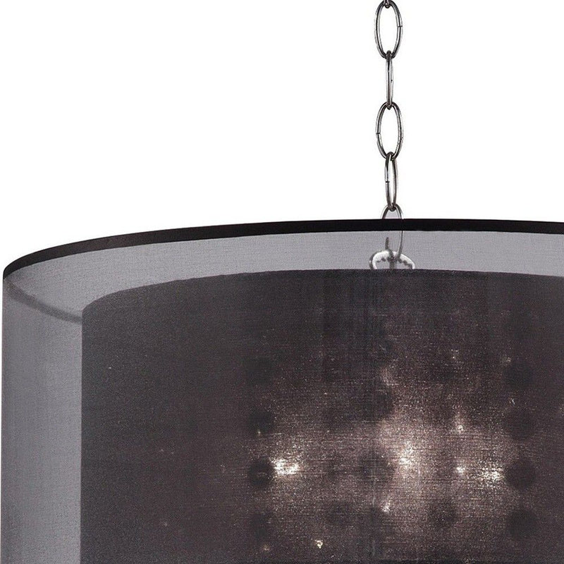 Contempo Ceiling Lamp With Black Shade And Crystal Accents - Silver