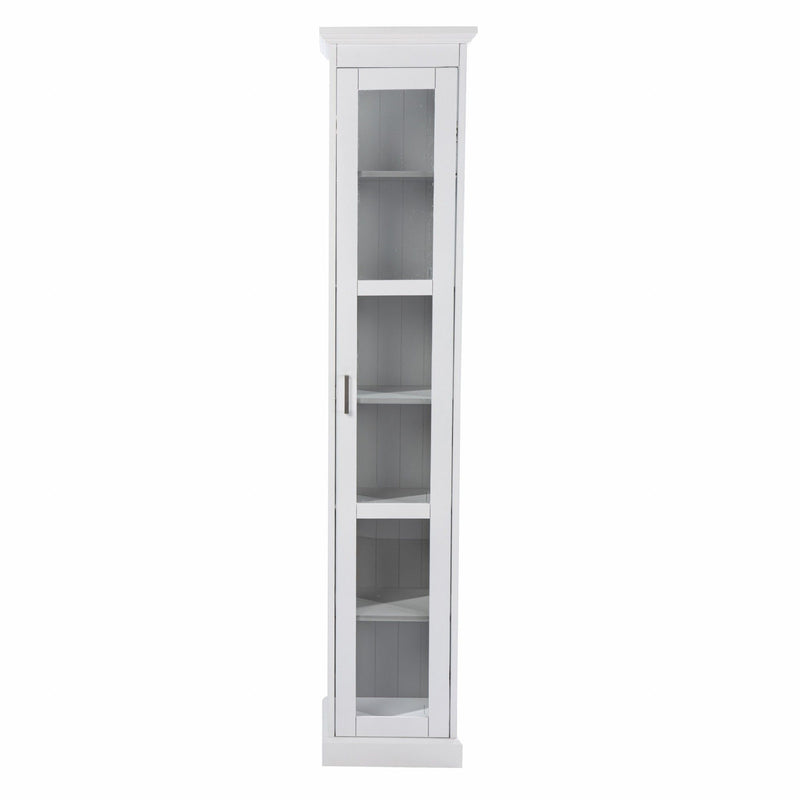 Cornice Molding Curio With Glass Door - White