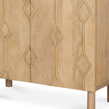 Load image into Gallery viewer, 36" Solid Wood Carved Geometric Accent Cabinet With Two Doors - Natural
