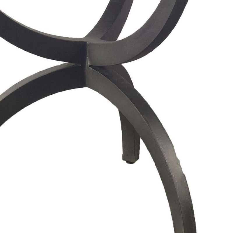 40" Rounded Marble And Metal Three Leg Base Dining Table - Black