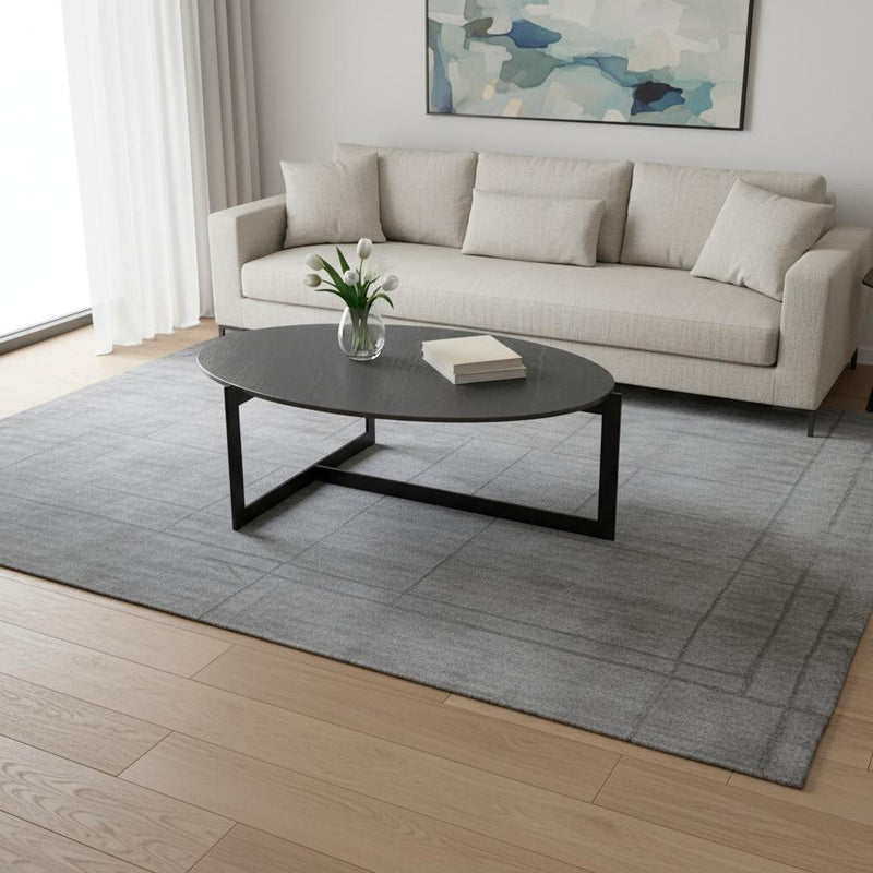Glass Iron Round Frame Coffee Table - Gray / Black