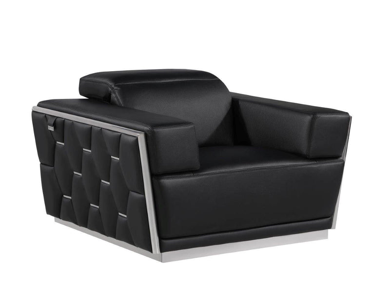 47" Italian Leather Club Chair - Black / Silver