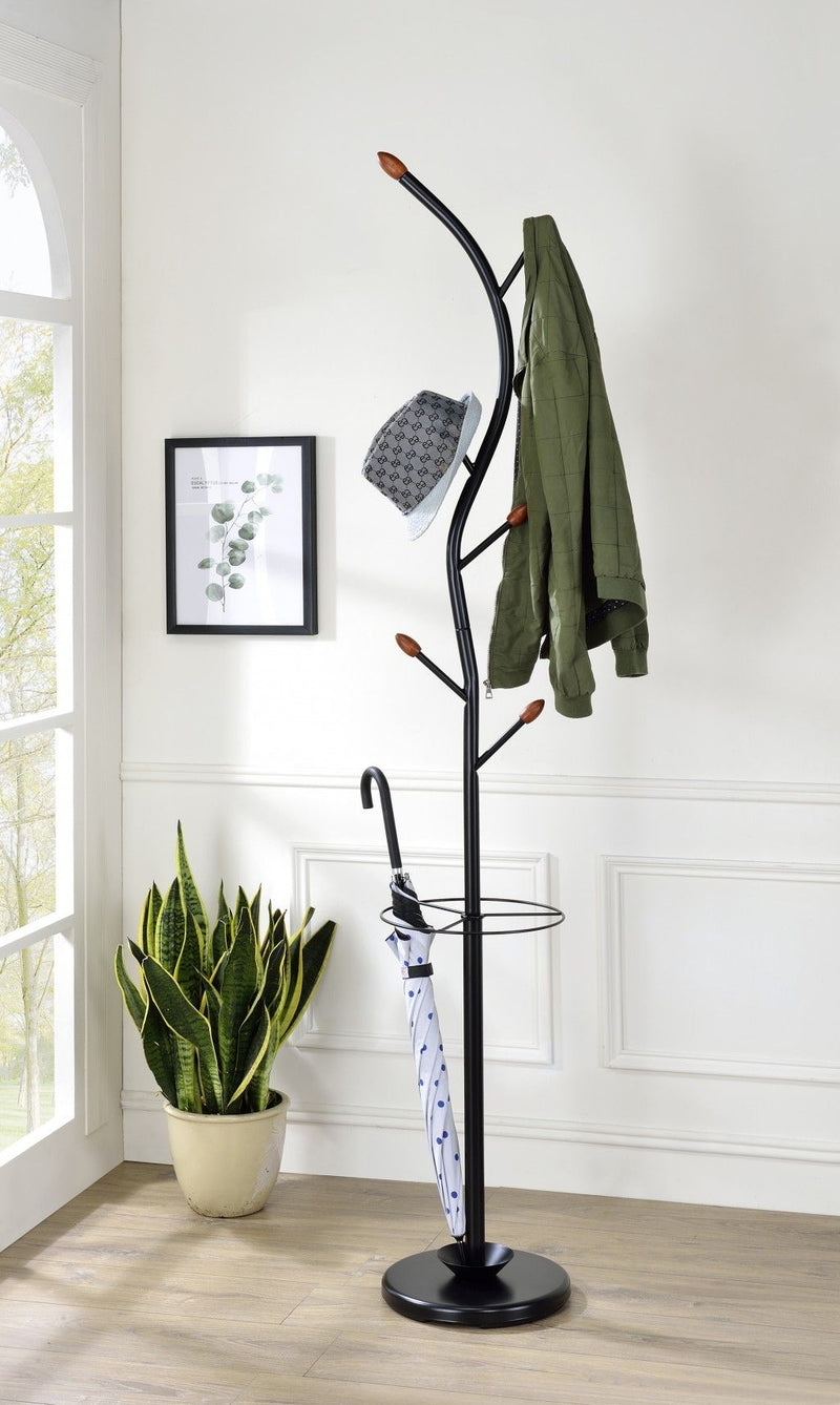 Long Billie Tree Coat Rack Hooks With Umbrella Stand - Black / Walnut