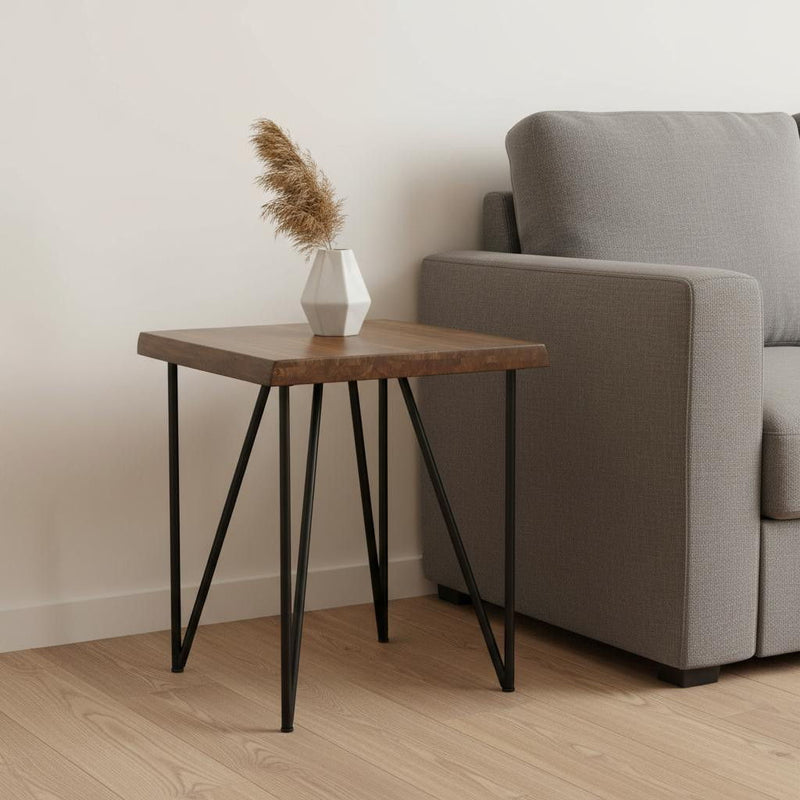 Solid Wood End Table - Black And Wood Brown