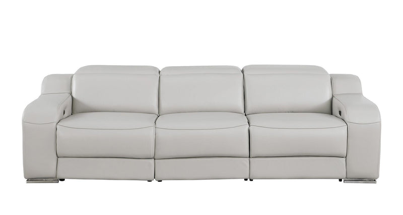 103" Modern Italian Leather Reclining USB Sofa - Light Gray