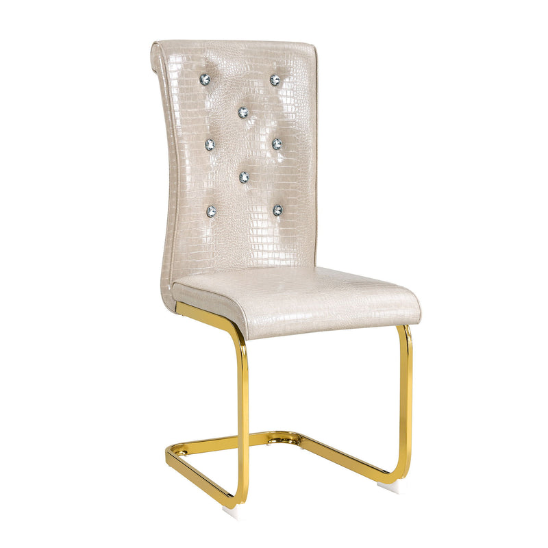 Faux Leather Metal Dining Side Chairs (Set of 4) - Beige / Gold