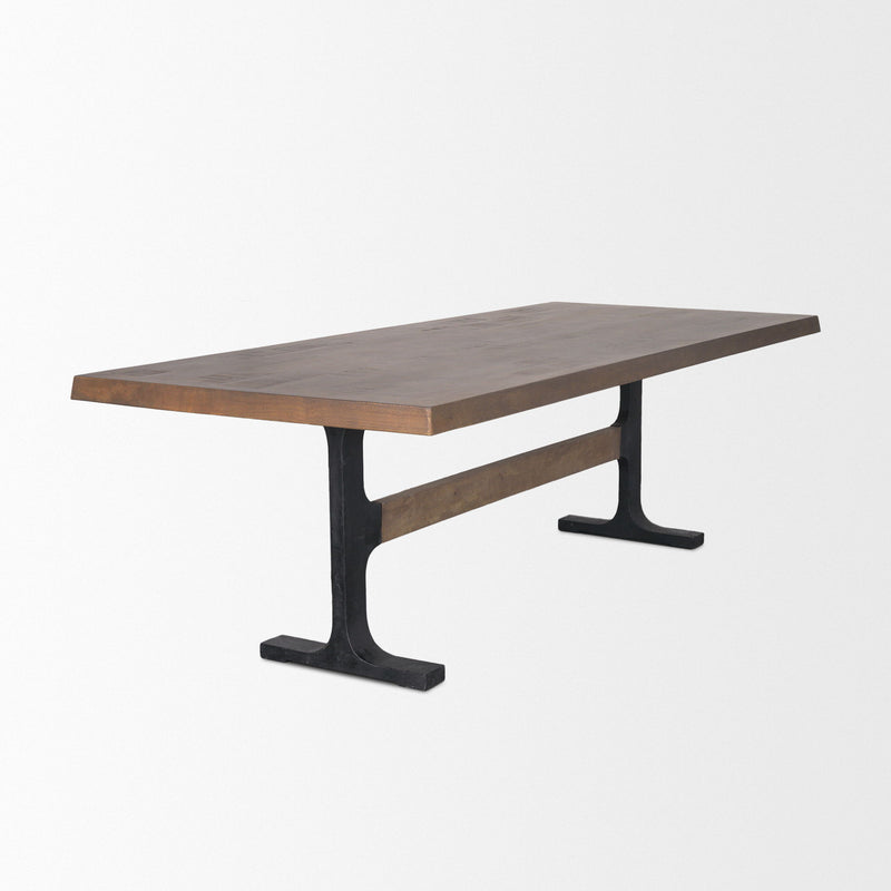 Solid Wood Iron Trestle Base Dining Table - Brown / Black