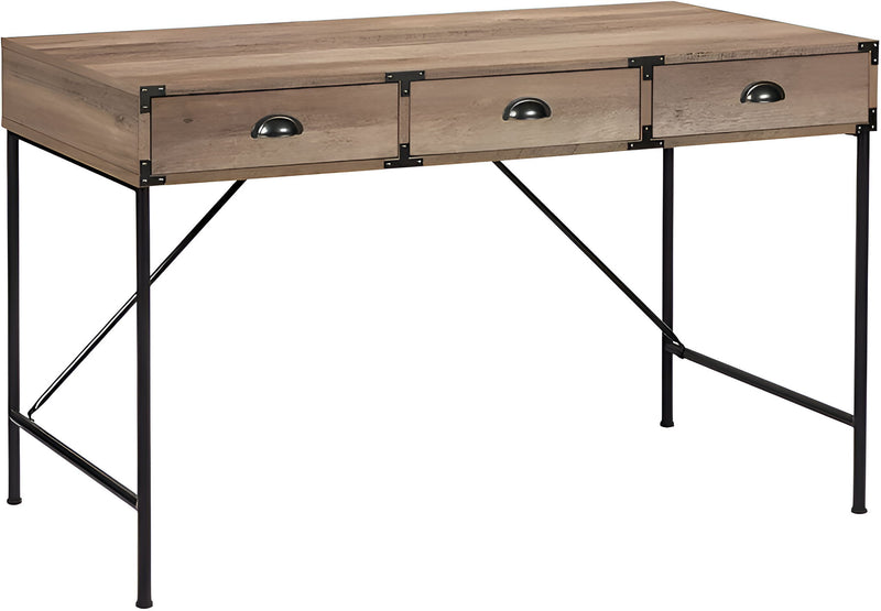 Wall Mounted H-Shape Writing Desk With Three Drawers (568258) - Oak