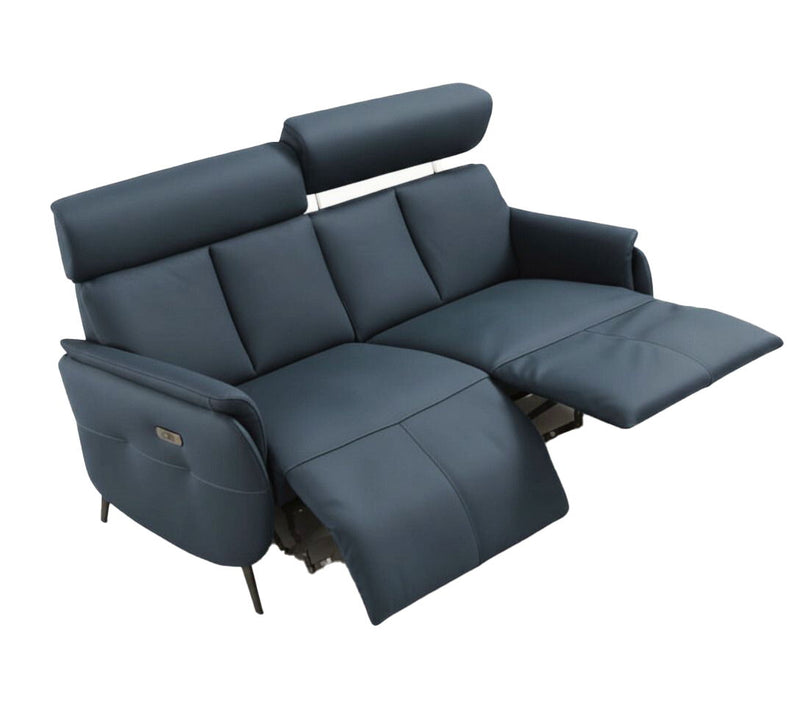 Leather Reclining USB Sofa - Blue