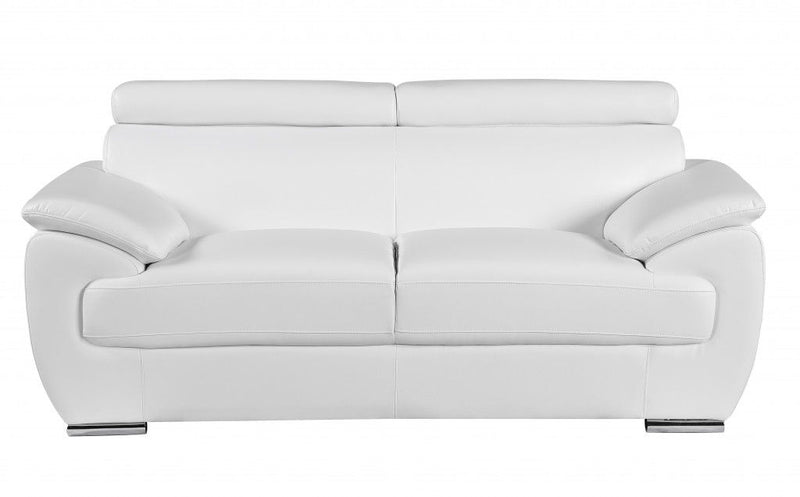 Faux Leather Love Seat - White / Silver