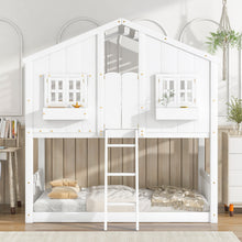 Load image into Gallery viewer, Twin over Twin House Bunk Bed with Roof , Window, Window  Box, Door , with Safety Guardrails and Ladder,White
