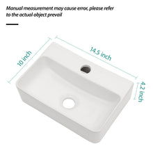 Load image into Gallery viewer, Ceramic Rectangle Wall Mount Bathroom Sink With Single Faucet Hole
