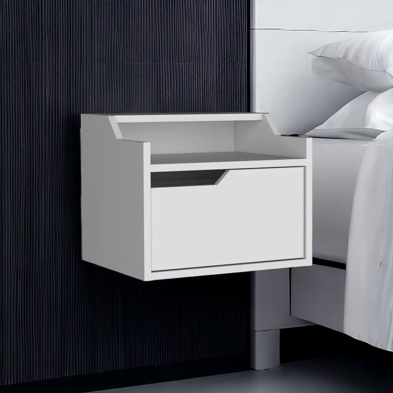 13" One Drawer Faux Wood Floating Nightstand - White