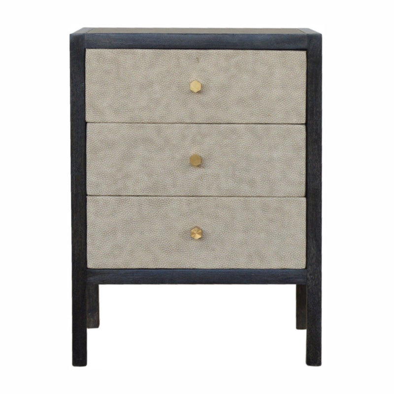 24" Solid Wood And Faux Sha Three Drawer Nightstand - Gray And Black