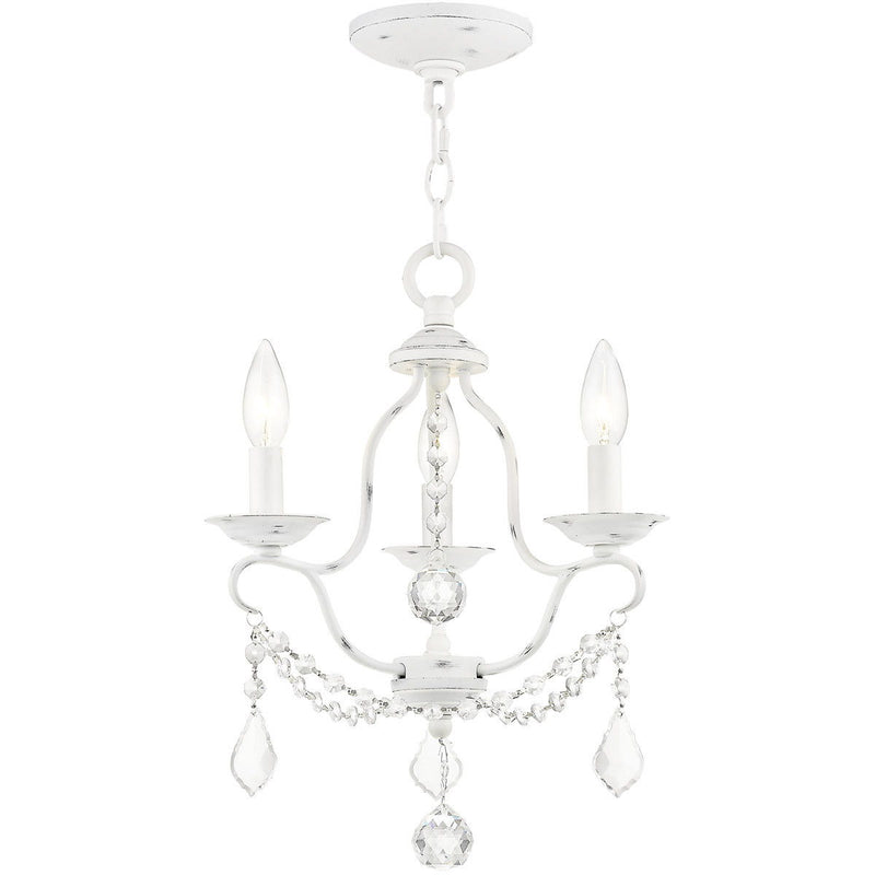 17" Three Light Dimmable Chandelier With Shades - Antiqued White