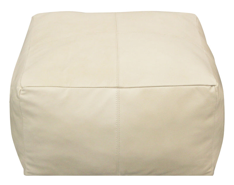 Leather Pouf Ottoman - Ivory