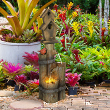 Load image into Gallery viewer, Outsunny - Outdoor Fountain With Birdhouse, Cascading Garden Waterfall Bird Bath With 3 Tier Rustic Tree Trunk / Log Design, LED Lights For Porch, Deck, Yard Decor - Brown

