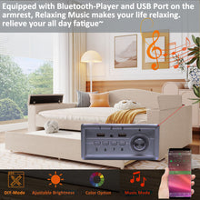 Load image into Gallery viewer, Upholstered Daybed With Storage Armrests, Trundle And Latest Integrated tooth Audio System
