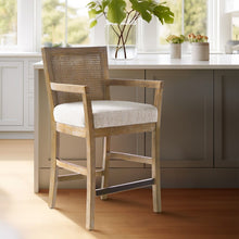 Load image into Gallery viewer, Cane Back Counter Stool With Upholstered Seat - Cream / Reclaimed Natural
