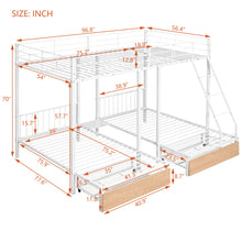 Load image into Gallery viewer, Full Over Twin &amp; Twin Bunk Bed, Metal Triple Bunk Bed with Drawers and Guardrails, White
