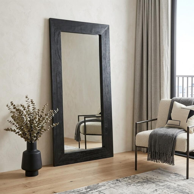 Wood Leaning Framed Standing Mirror - Black