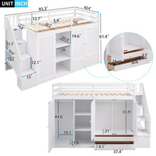 Load image into Gallery viewer, Loft Bed With 3 Shelves, 2 Wardrobes, 2 Drawers, Ladder Storage
