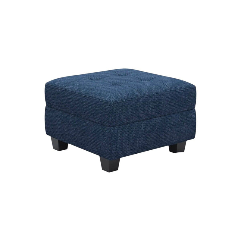 Solid Wood Linen Tufted Storage Ottoman - Blue / Black
