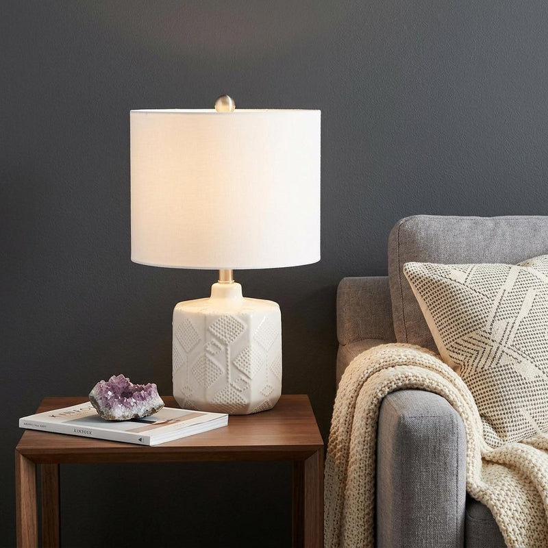 Round Table Lamp With Drum Shade - Off White