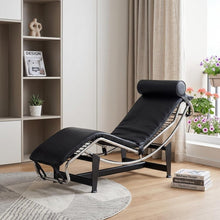 Load image into Gallery viewer, Leather Adjustable Lounge Chair With Pillow - Black / Silver
