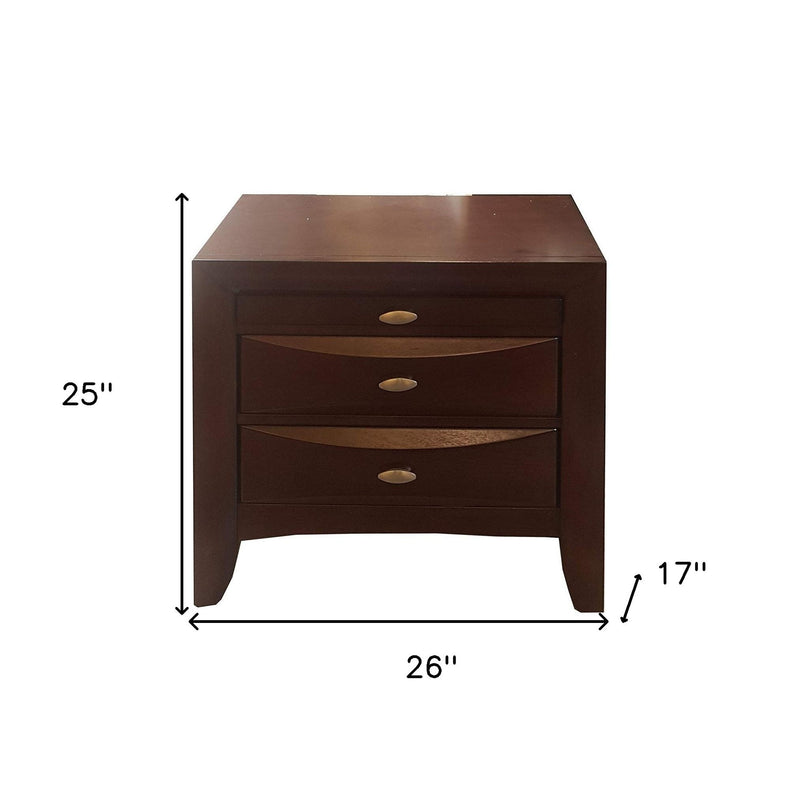 Three Drawers Solid Wood Nightstand - Espresso