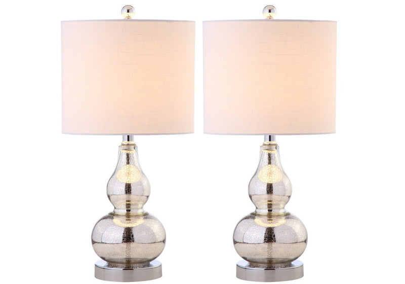 21" Gourd Table Lamps With Drum Shades (Set of 2) - Silver