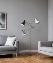 Load image into Gallery viewer, Three Arm Adjustable Floor Lamp In Brass Metal With Shades - Gray / Black And White
