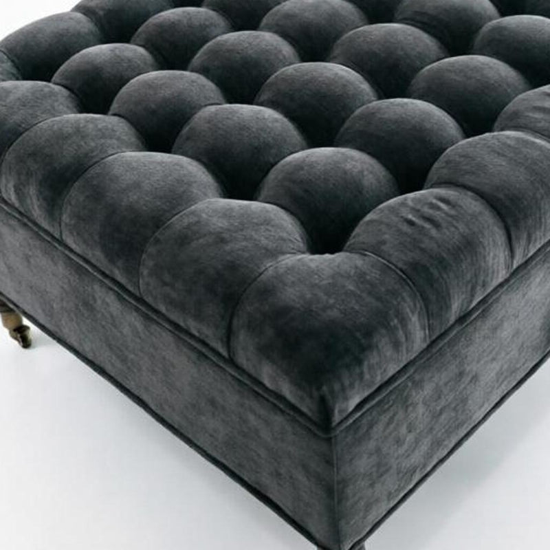 Rolling Chenille Tufted Ottoman With Storage - Dark Gray And Black