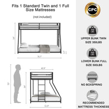 Load image into Gallery viewer, Adam Twin Over Full Metal Bunk, Black
