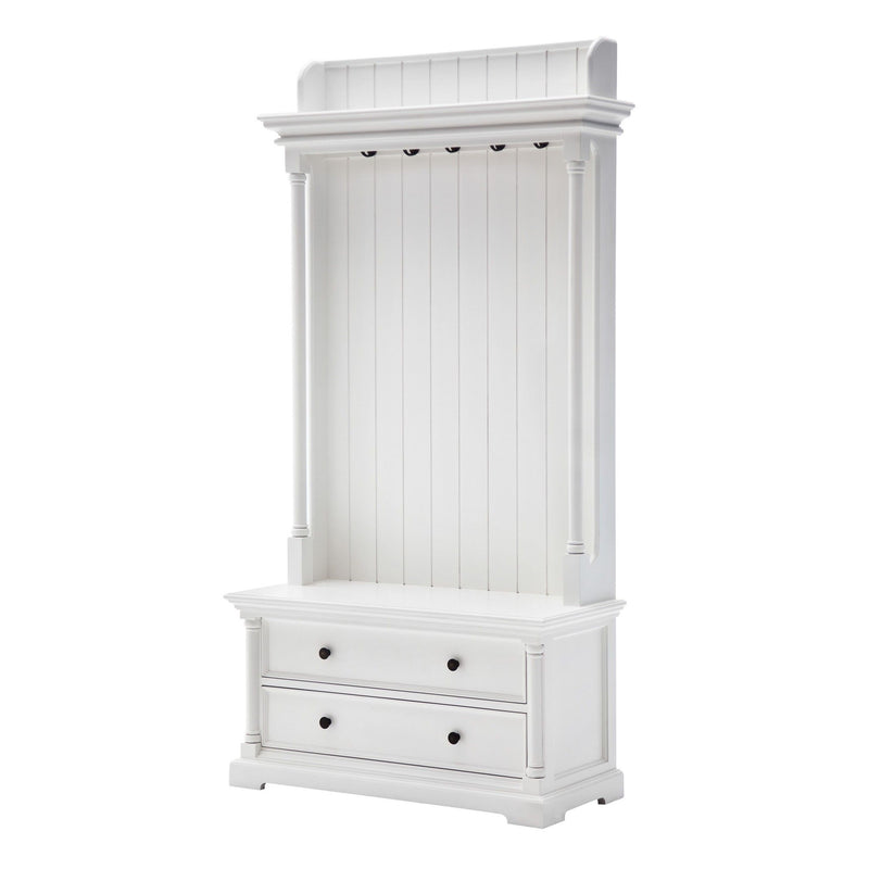 Classic Hall Tree Coat Rack With Drawers - White
