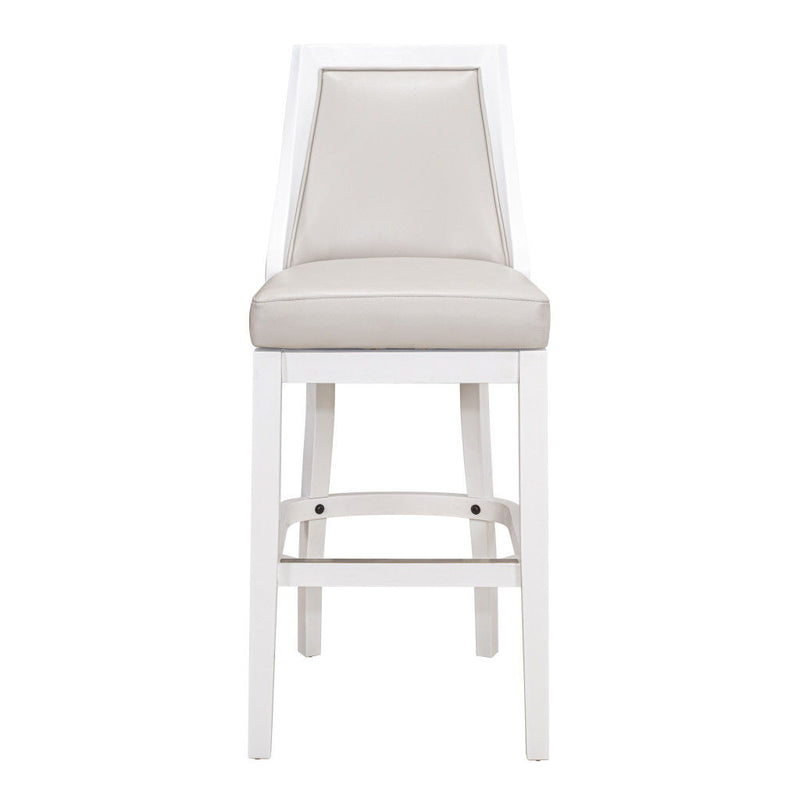 Faux Leather And Solid Wood Bar Height Swivel Bar Chair - Silver And White