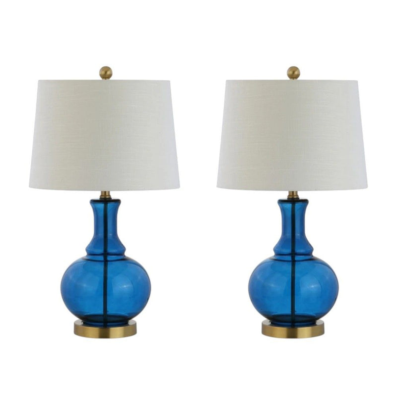 25" Novelty Table Lamps With Drum Shades (Set of 2) - Cobalt