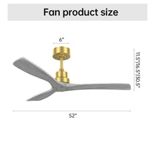 Load image into Gallery viewer, Indoor Ceiling Fan Without Light 3 Solid Wood Blades Remote Control Reversible Dc Motor - Gold
