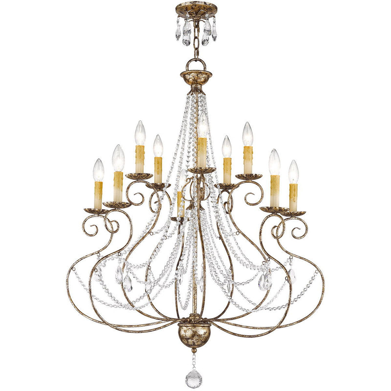 38'' Ten Light Dimmable Chandelier With Shades - Bronze