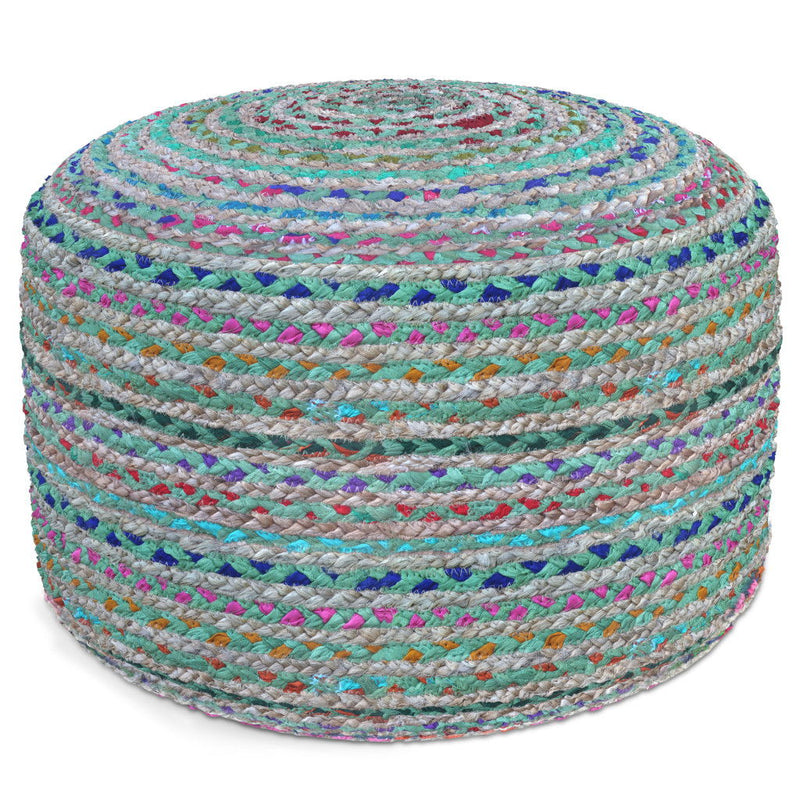 Jute Round Pouf Ottoman - Green