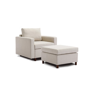 Single Seat Module Sofa Sectional Couch With Armrest With 1 Ottoman,Cushion Covers Non-removable and Non-Washable,Cream