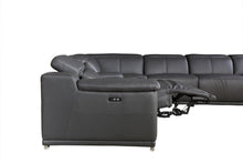 Load image into Gallery viewer, Italian Leather Power Reclining U Shaped Eight Piece Corner Sectional With Console - Gray

