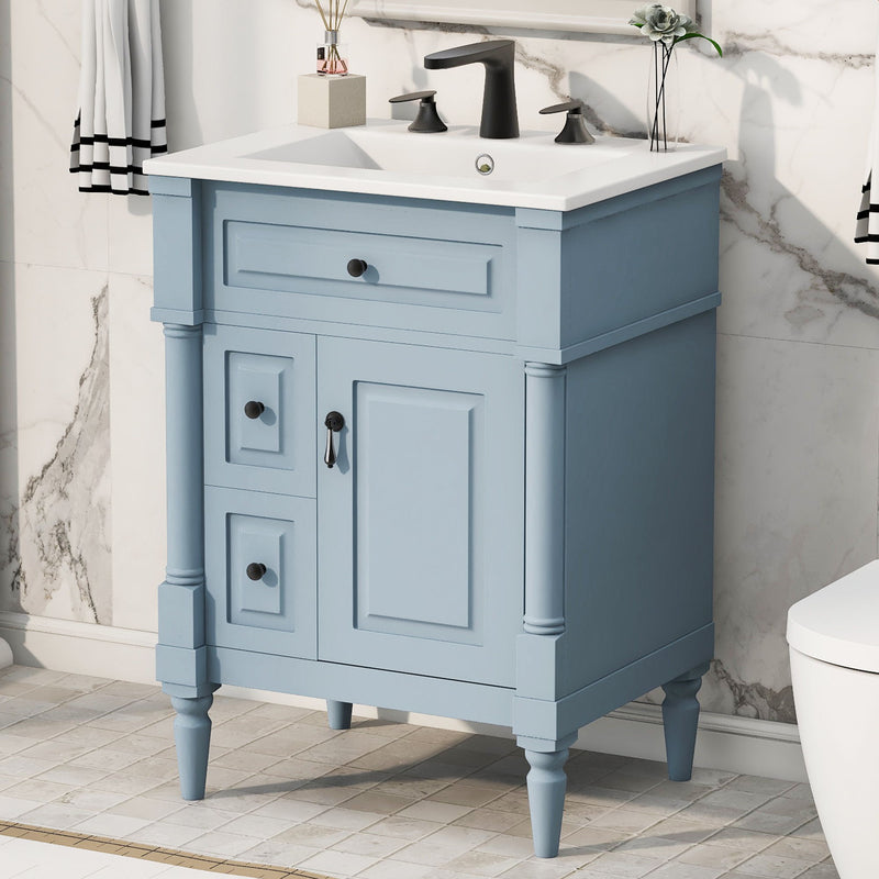 Freestanding Bathroom Vanity With Sink, Adjustable Shelf & Flip Drawer