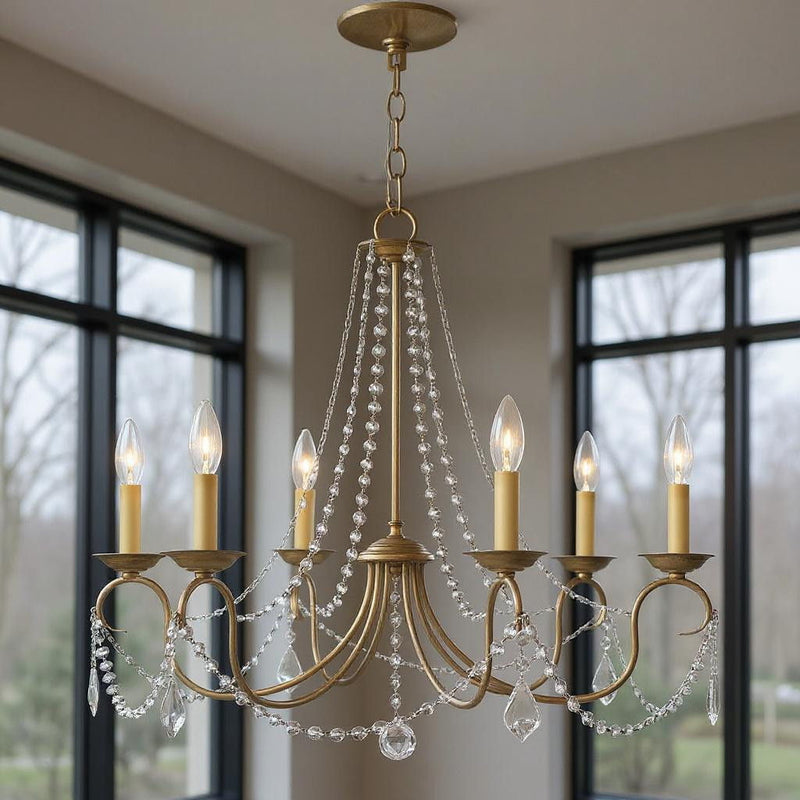 24" Six Light Dimmable Chandelier With Shades - Silver