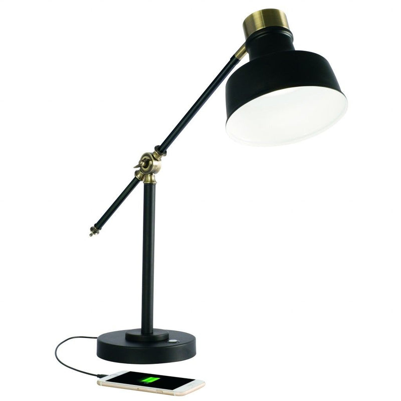 LED Adjustable Desk Lamp - Matte Black And Antiqued Brass