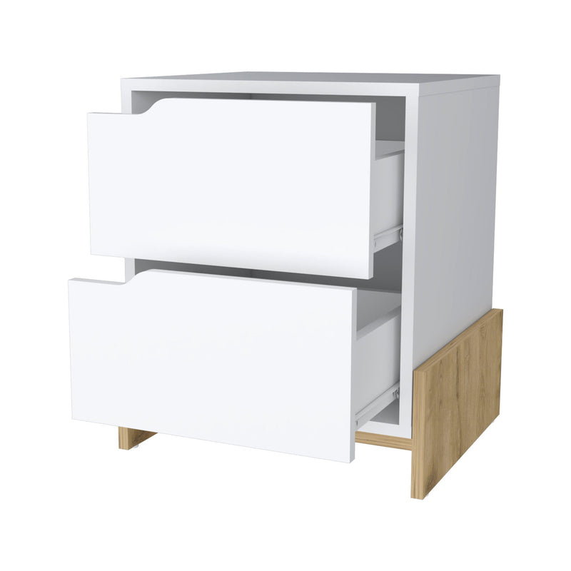 20" Wood Two Drawer Nightstand - White And Natural