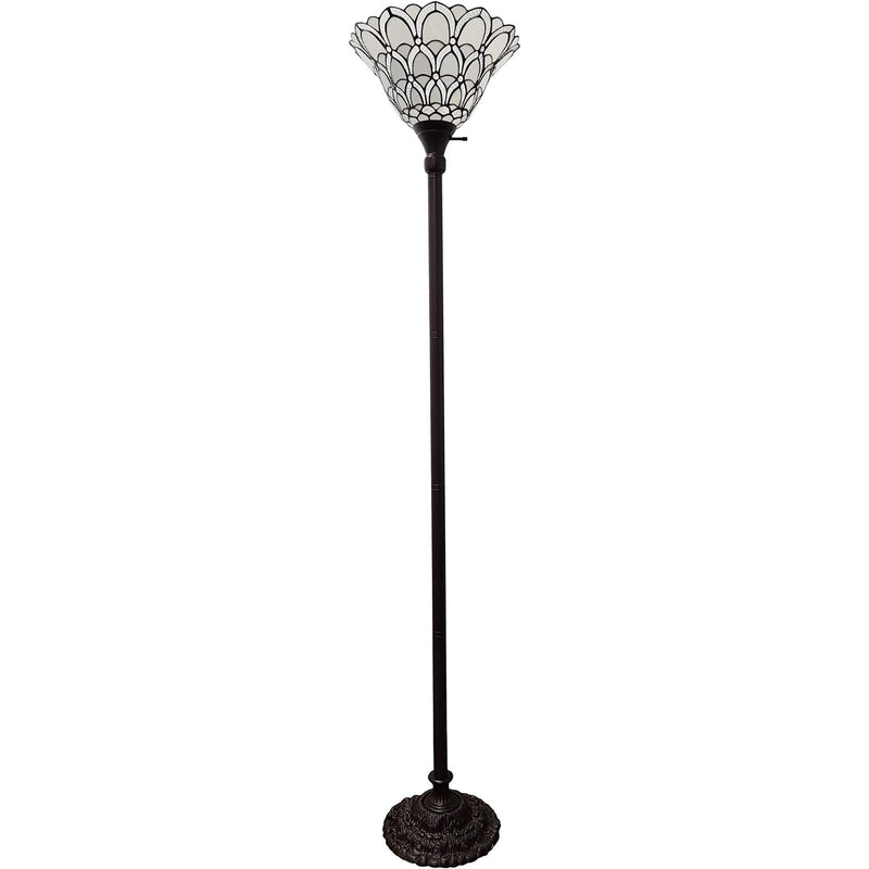 62" Traditional Shaped Floor Lamp With White Stained Glass Bowl Shade - Brown