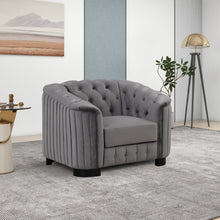 Load image into Gallery viewer, Modern 3-Piece Sofa Sets with Rubber Wood Legs,Velvet Upholstered Couches Sets Including Three Seat Sofa, Loveseat and Single Chair for Living Room Furniture Set,Gray
