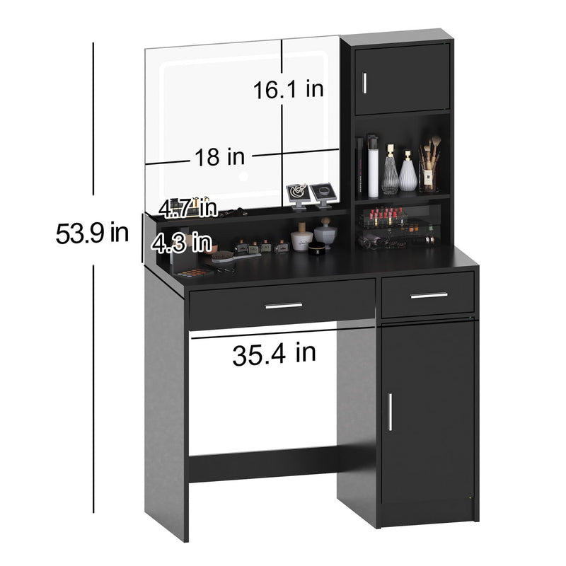 Wood Lighted Two Drawer Dresser - Black