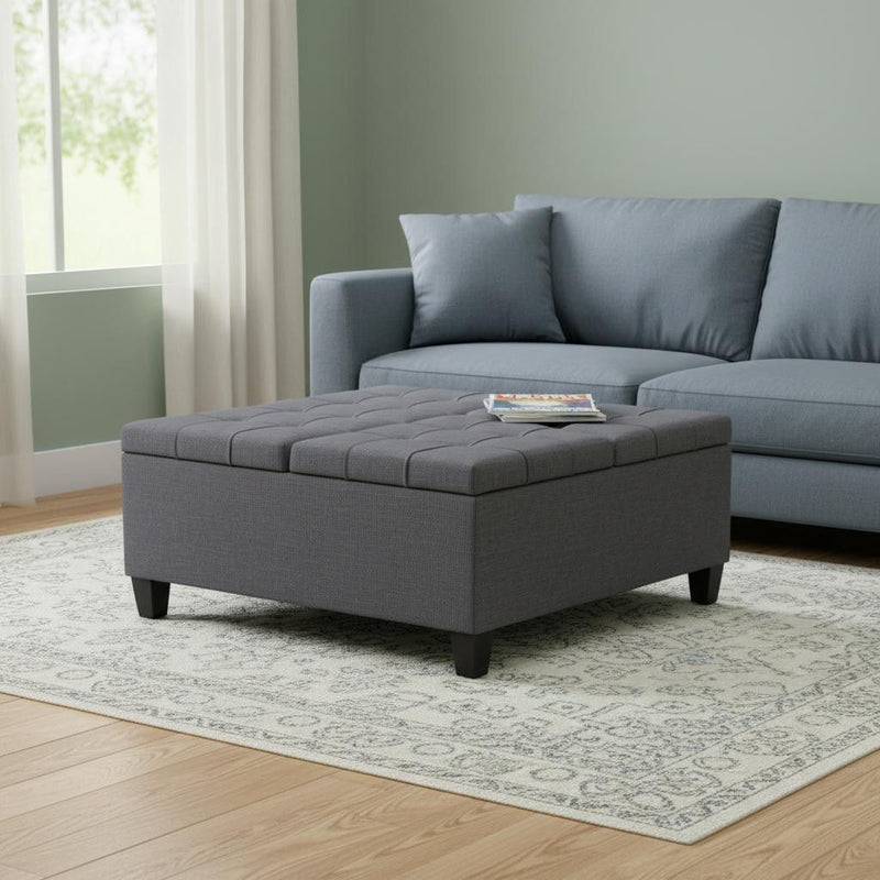 Cocktail Ottoman Fabric With Storage - Gray / Espresso